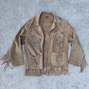 Vintage 1950s 1960s Suede Leather Fringe Western Jacket Brown Cowgirl Size M L
